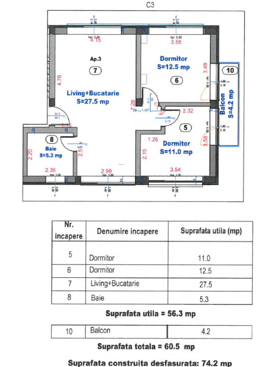 Apartament 3 camere de vânzare – Turnișor, Sibiu